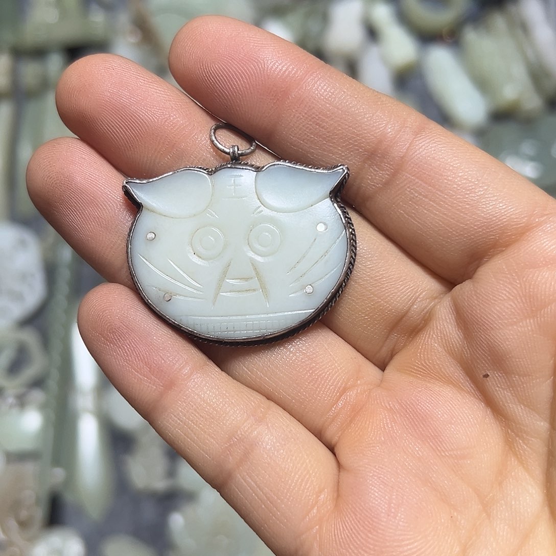 和田玉颈饰银S925镶嵌