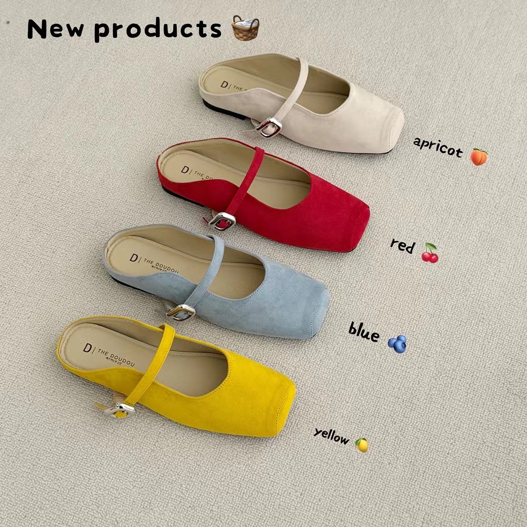 韩系高级感绒面方头半拖鞋2025早春新款气质复古软底裸色系穆勒鞋