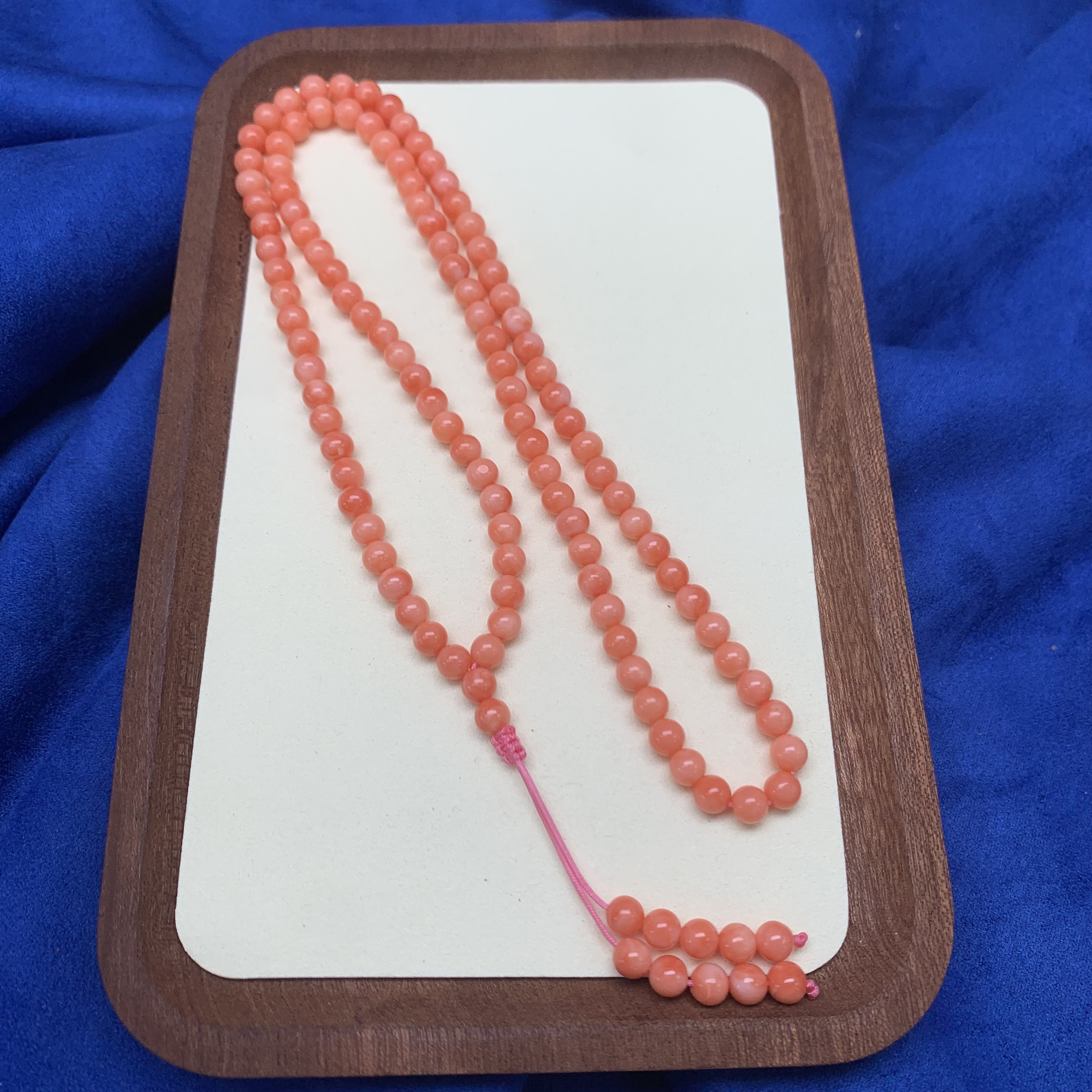 天然珊瑚台湾momo粉珊瑚5-6mm108珠串基地发货带证书FJXHH1218-3