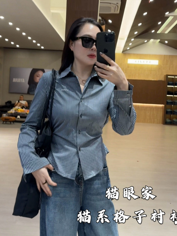 MAOYANJIA -978175-猫系格子衬衣修身显瘦时尚潮流百搭