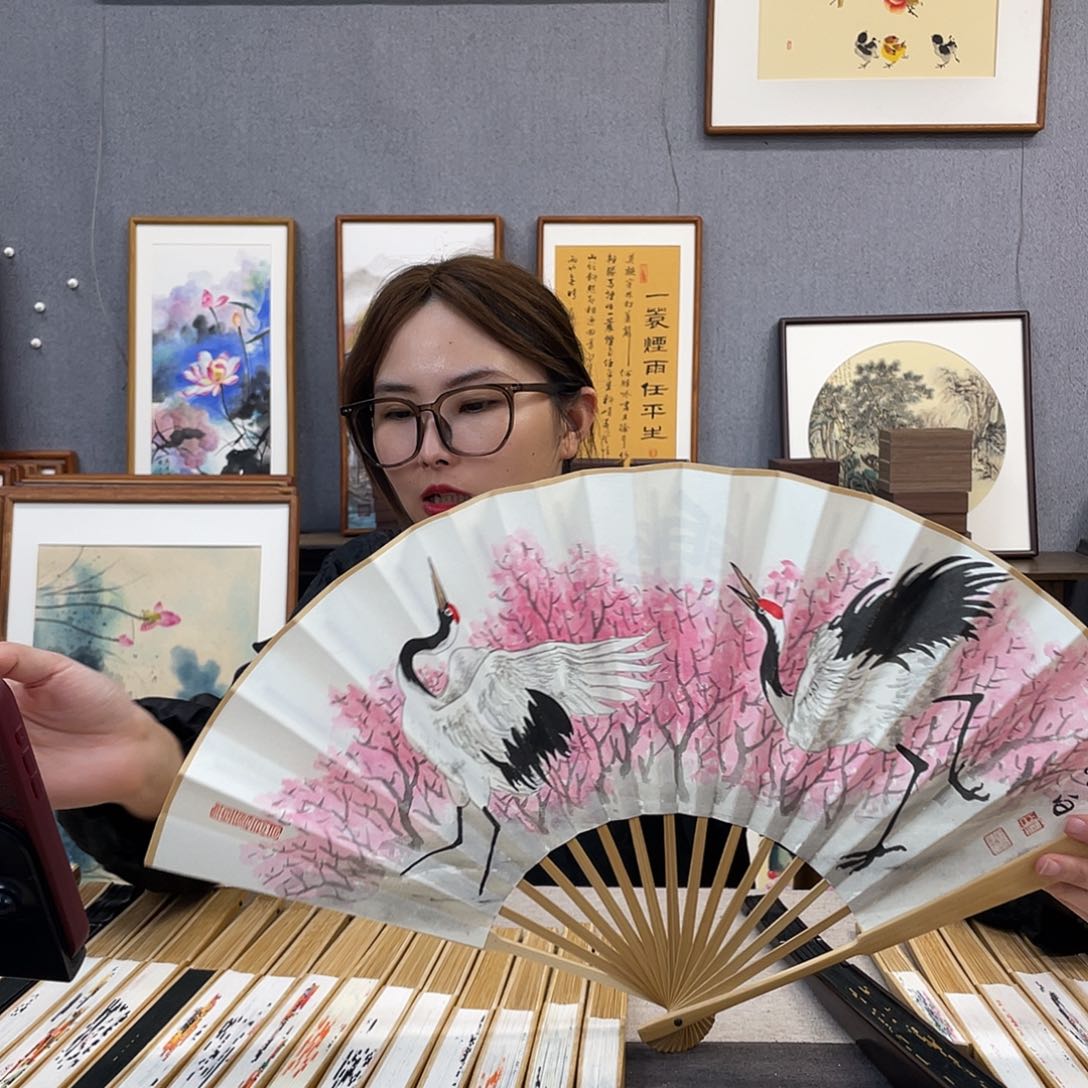 国画10寸玉竹-纯手绘-文玩扇骨（默认粘好）