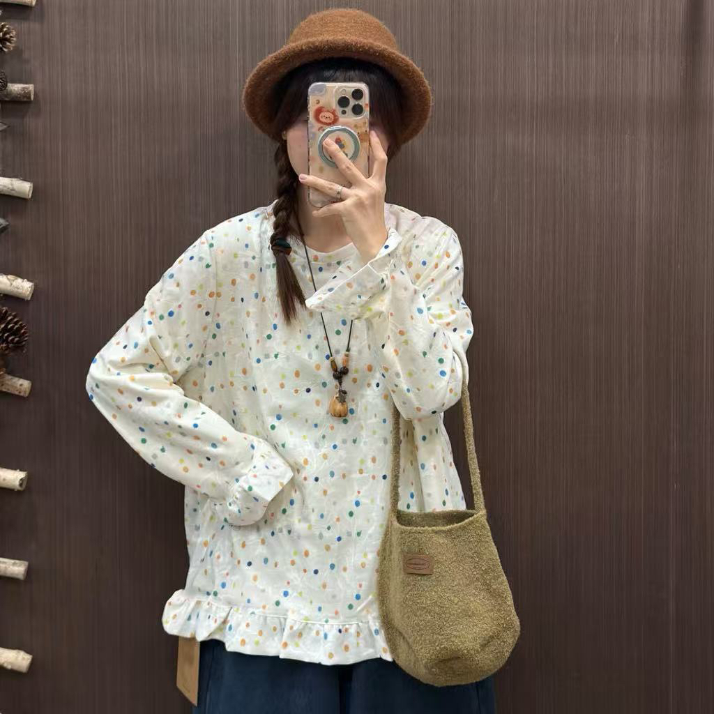 LD#5997#日系彩色波点加绒打底