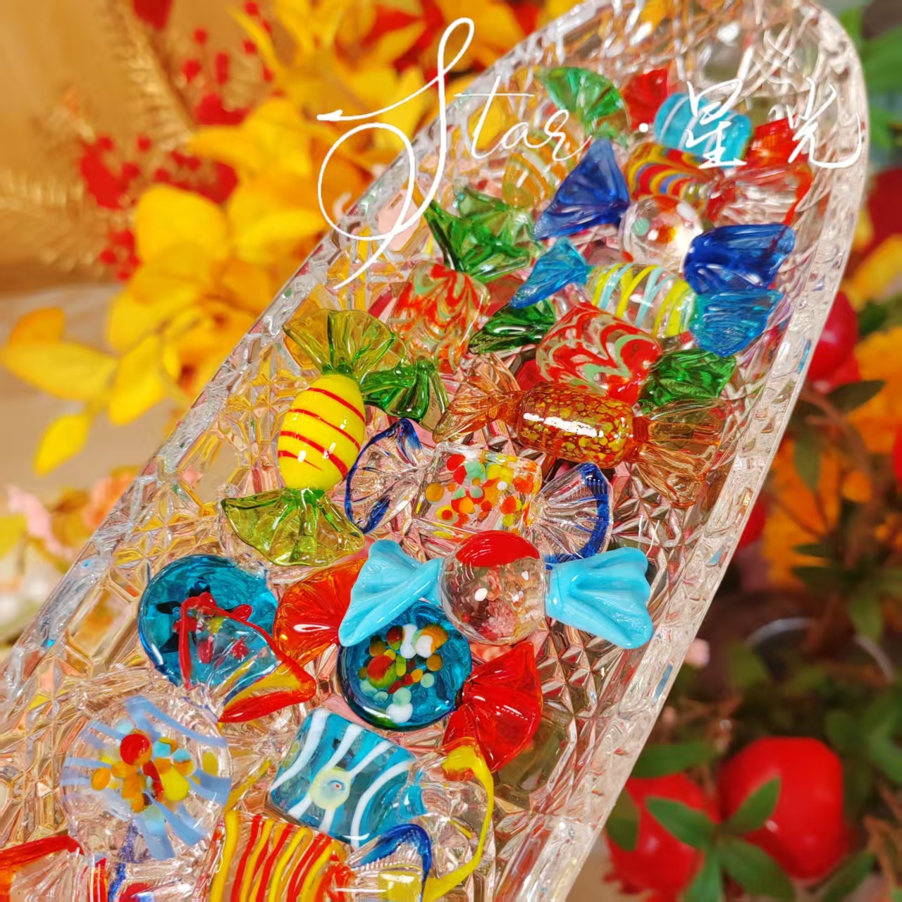 （拍5发6随机发）灯工老琉璃-彩色琉璃糖果装饰摆件