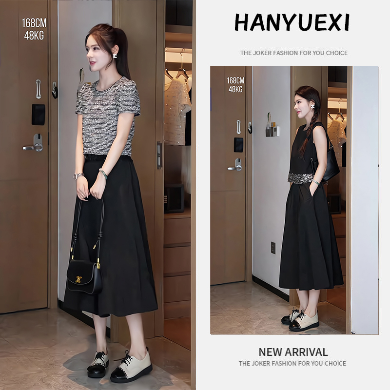 夏季一整套女装2025年新款韩版减龄气质显瘦短袖上衣半身裙两件套