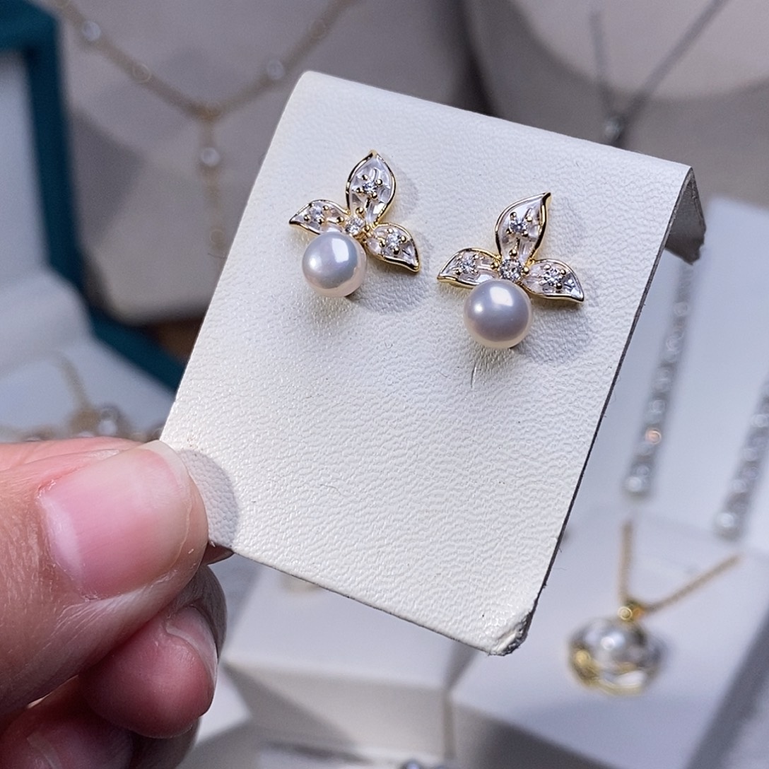 耳饰淡水珍珠银S925镶嵌