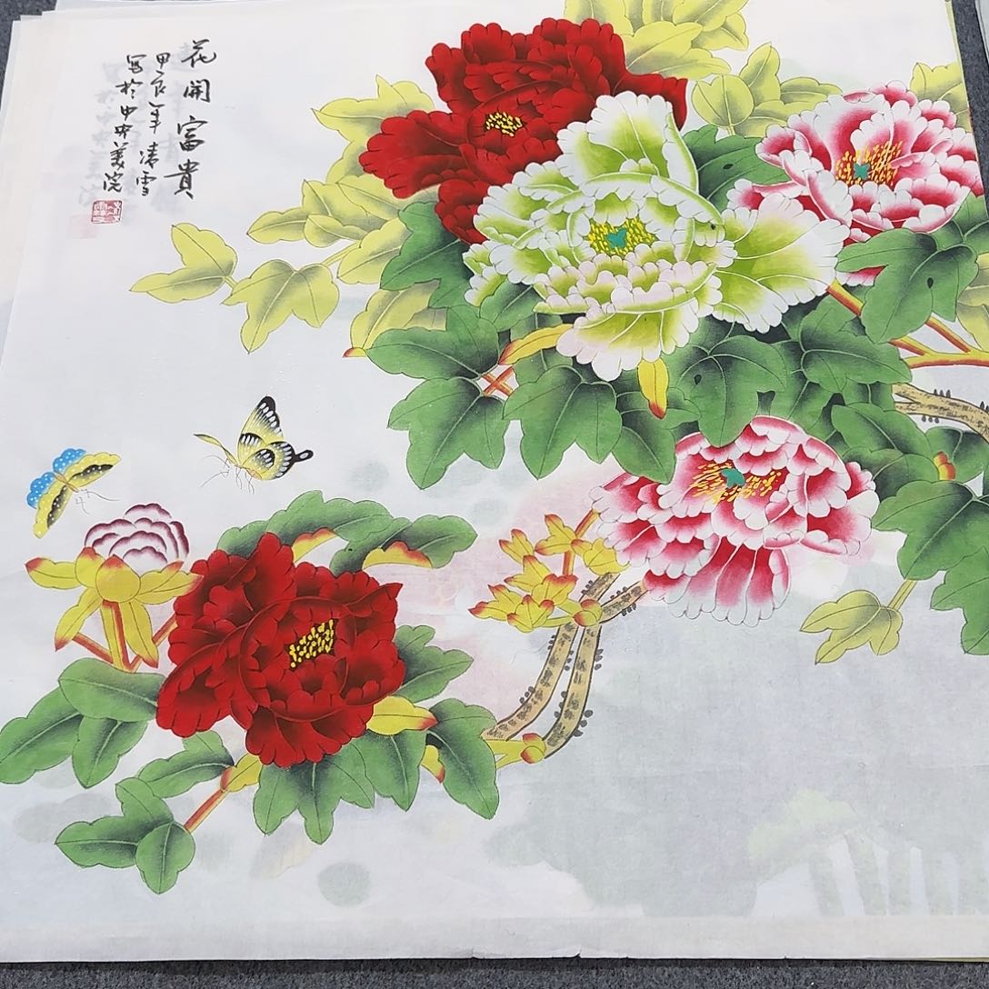 国画尺寸70X70手绘作品 