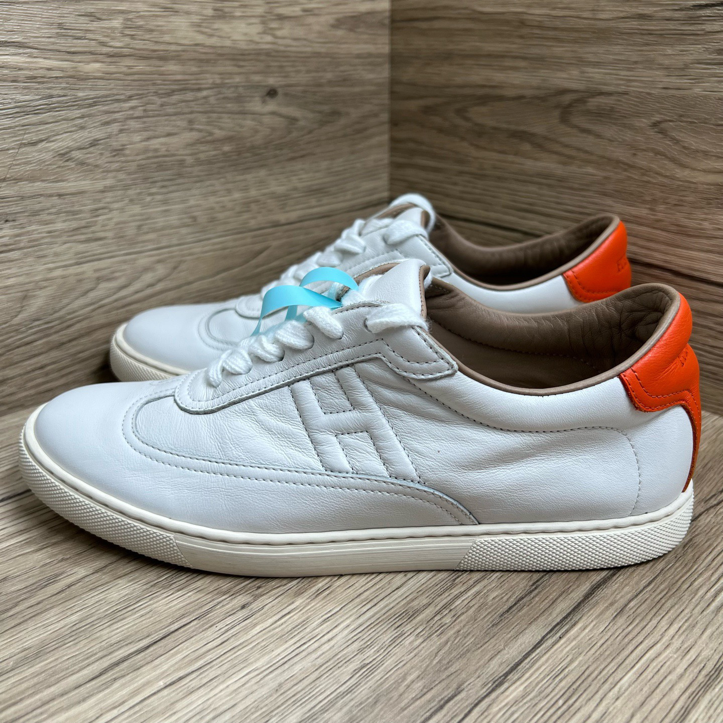 95新 Hermes/爱马仕 Quicker 橙尾小白鞋 37码/98新