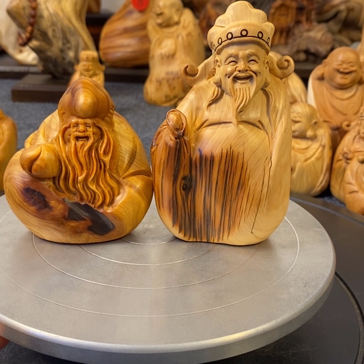 柏木（崖柏）简**乐崖柏寿星公财神爷摆件根雕工艺品