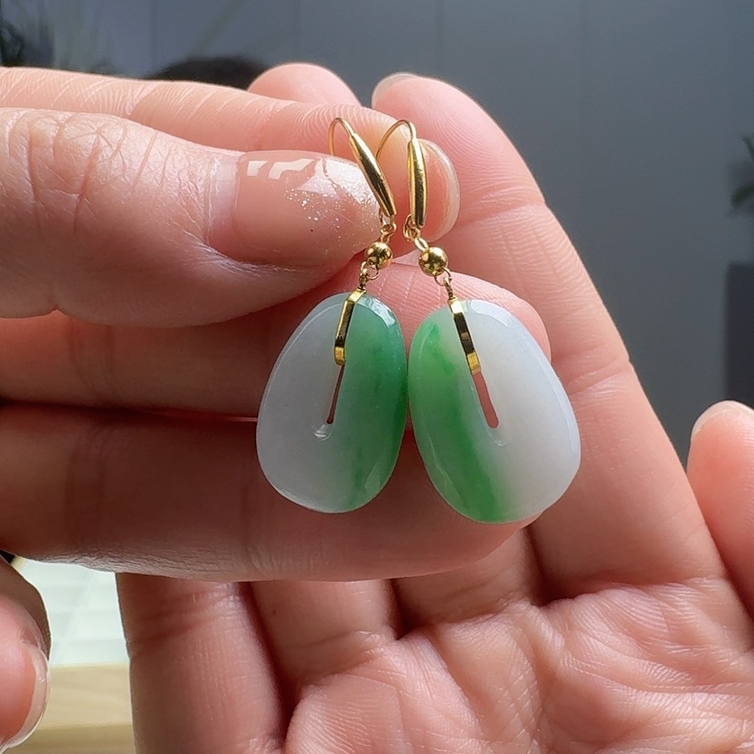 翡翠耳饰18K金镶嵌天然