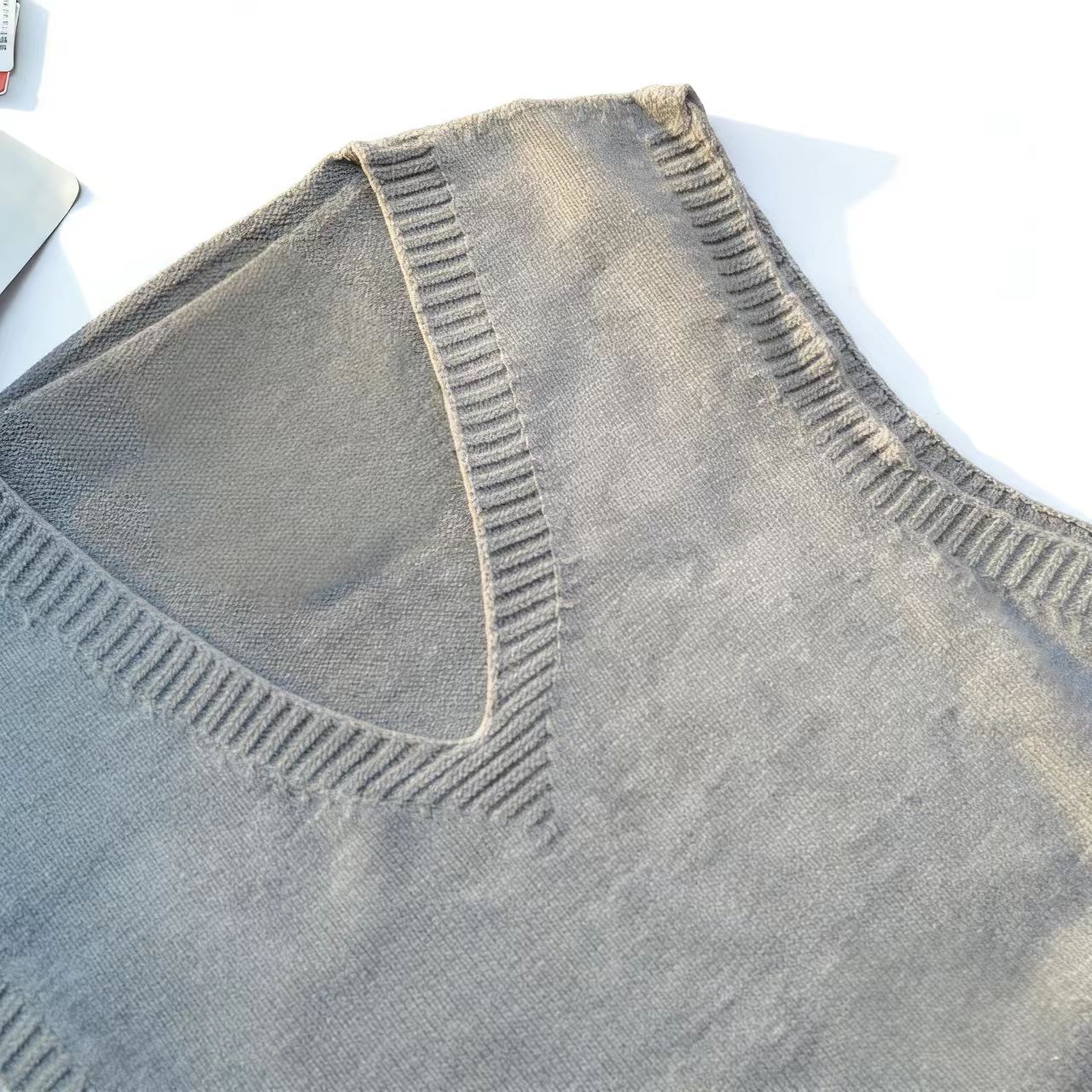 品牌撤柜 100%绵羊毛针织背心男v领无袖马甲羊毛衫