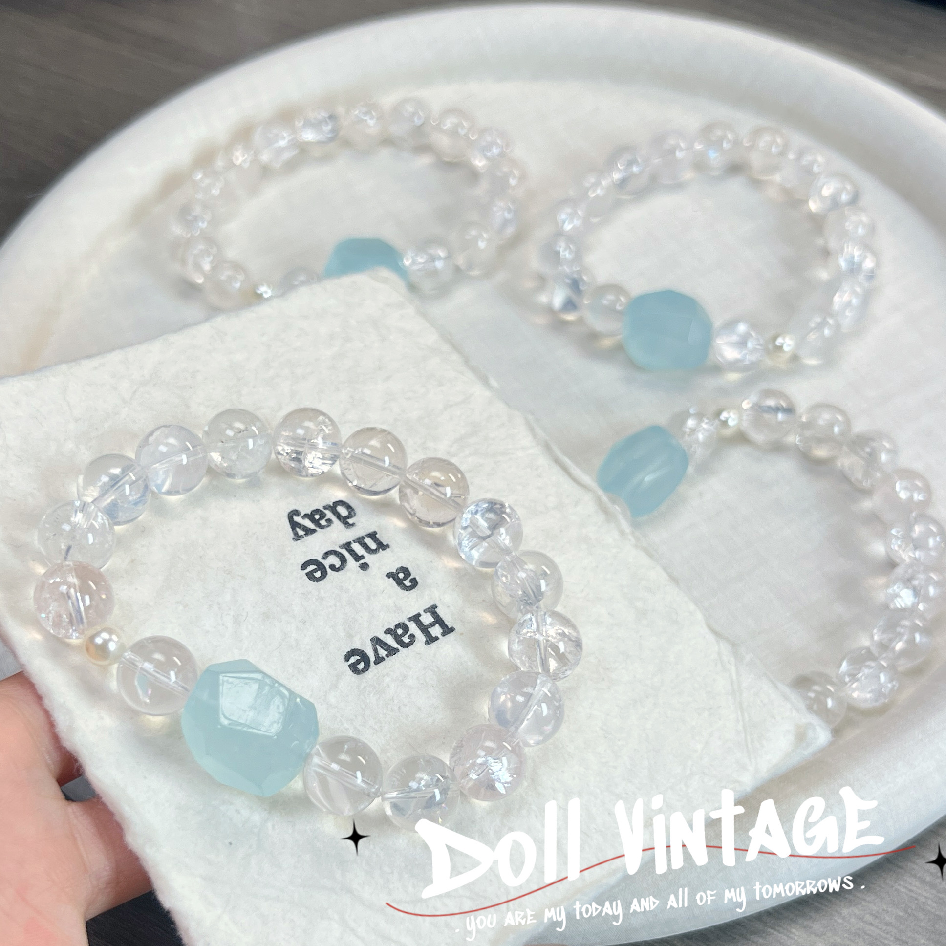 【美人鱼的眼泪】A433-粉阿塞海蓝宝切面手串均有色差默认微瑕