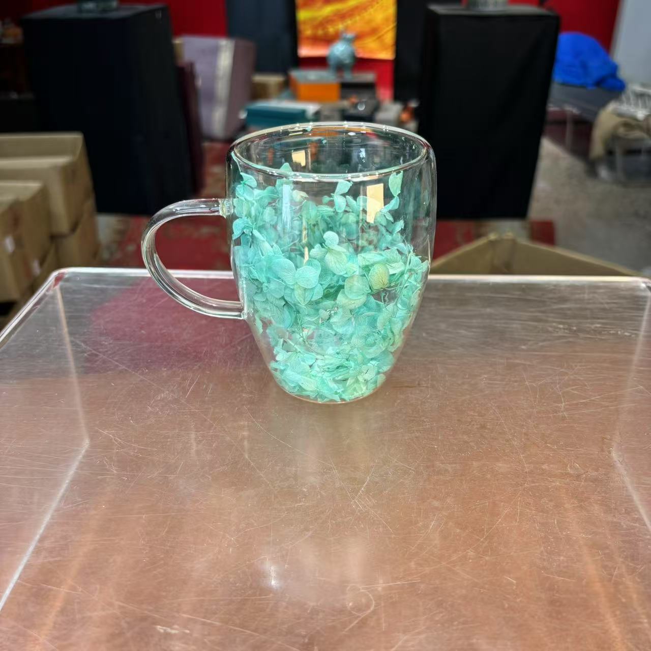 秋香茶具双层满天星干花水杯茶杯-6216-2408