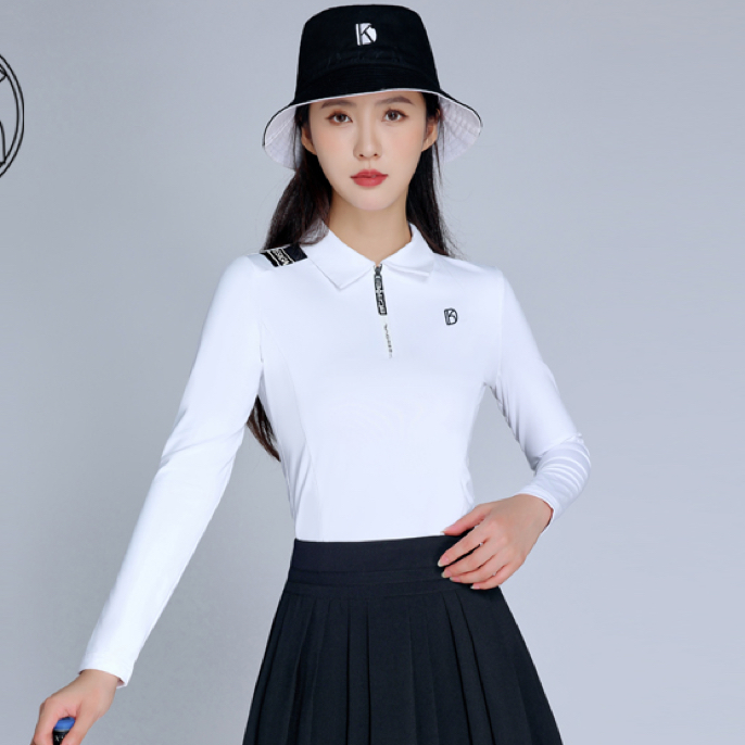 DK新品高尔夫女装长袖套装秋冬服装女白色上衣女士服装短裙裤