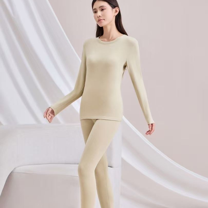 1831男女款蚕丝羊毛保暖衣套装柔软舒适秋冬季圆领抗静电保暖套装