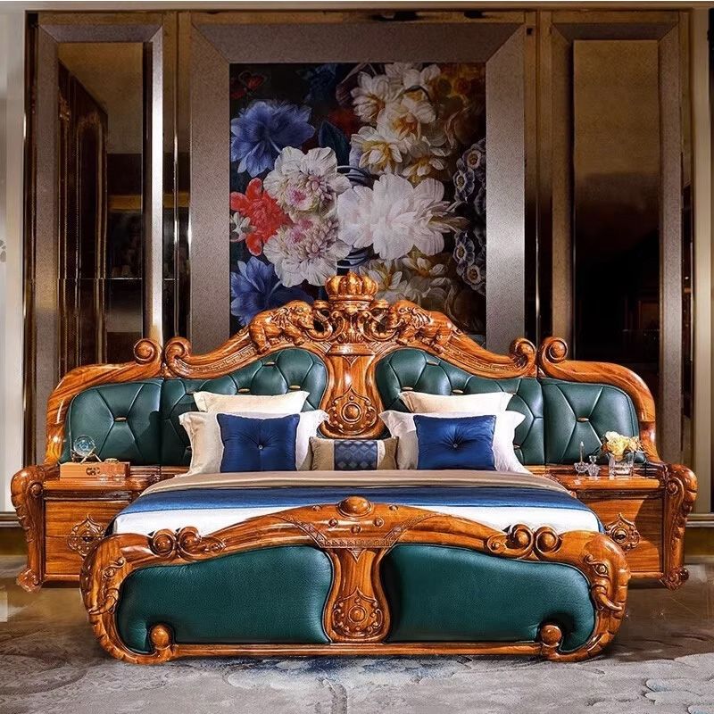 乌金木头层牛皮真皮大床 欧式别墅卧室大户型实木床2米美式主卧床