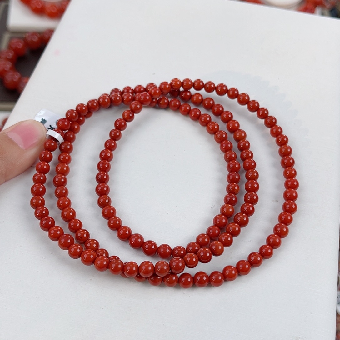 南红玛瑙未镶嵌瓦西锦红满肉多圈5mm