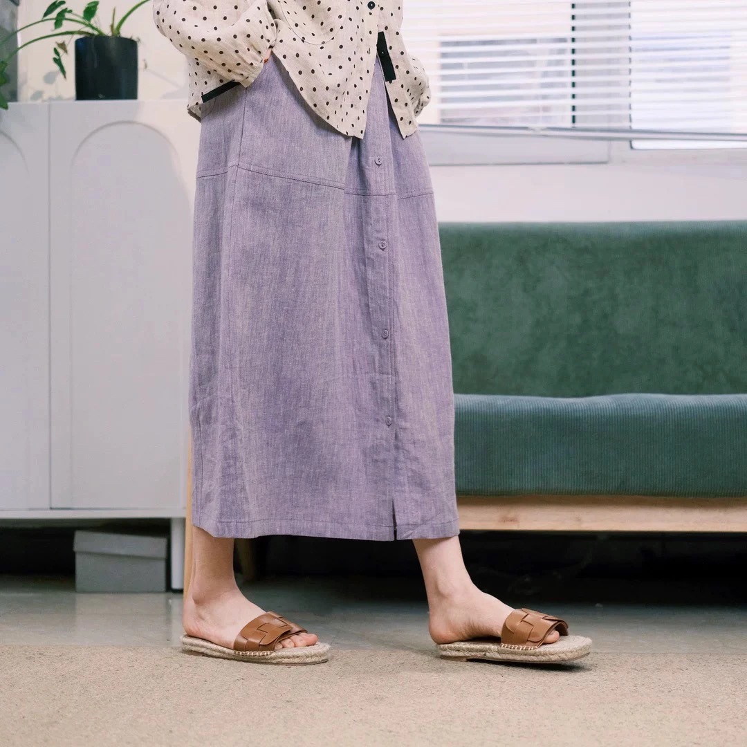 绝绝紫颜色织汉麻舒爽垂感宽松百搭半裙2356