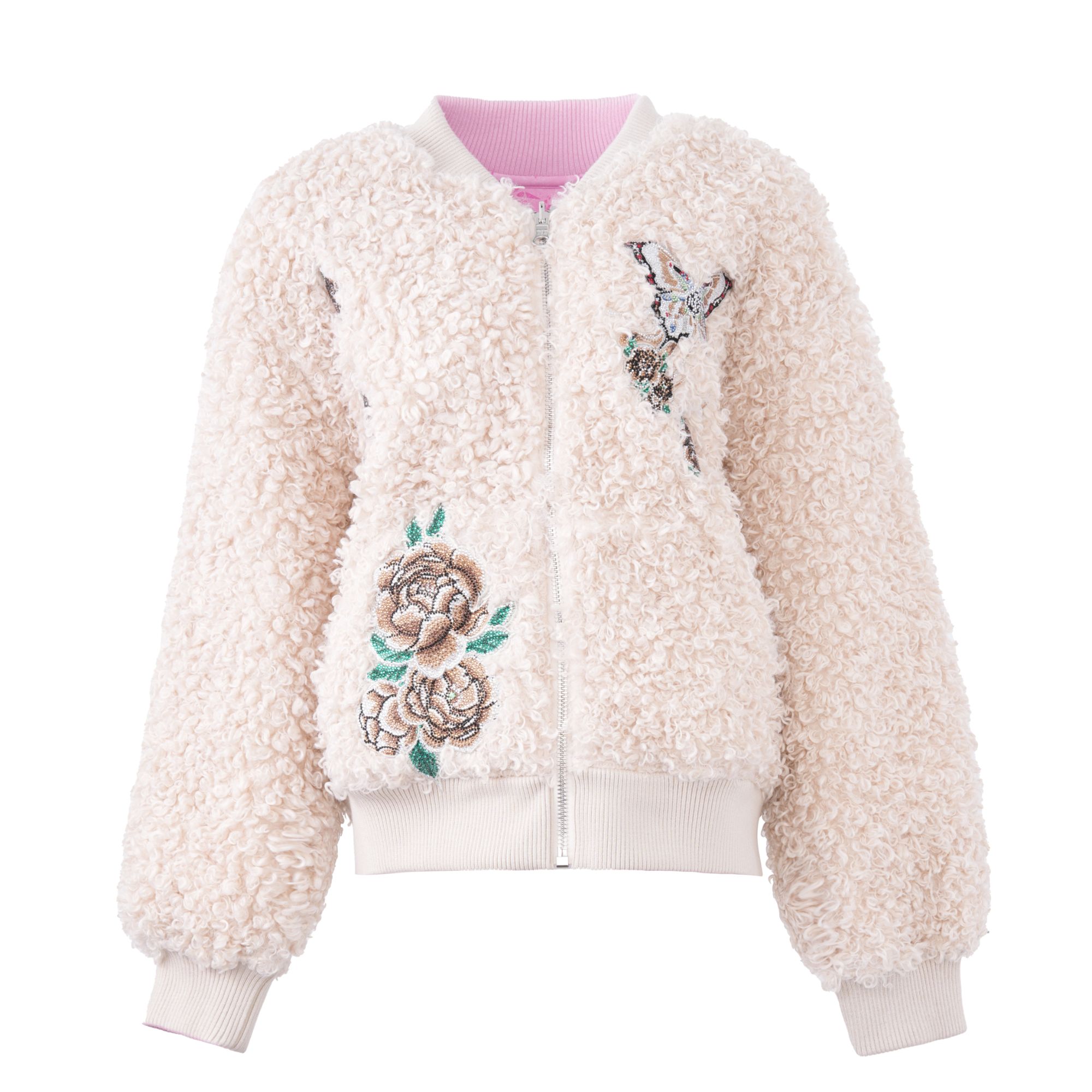 TCH潮牌烫钻蝴蝶双面穿小香风毛毛外套皮衣女T72D056041