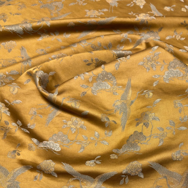 仙鹤衔桃满分桑蚕丝宋锦香云纱面料布料135门幅35姆米0.1米