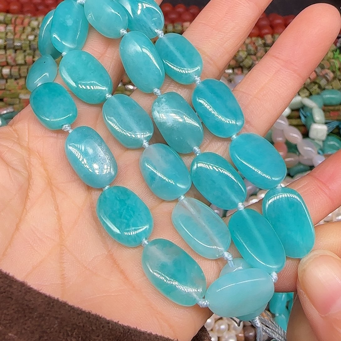 玛瑙/玉髓合金珠宝半成品天河石10mm圆饼一条