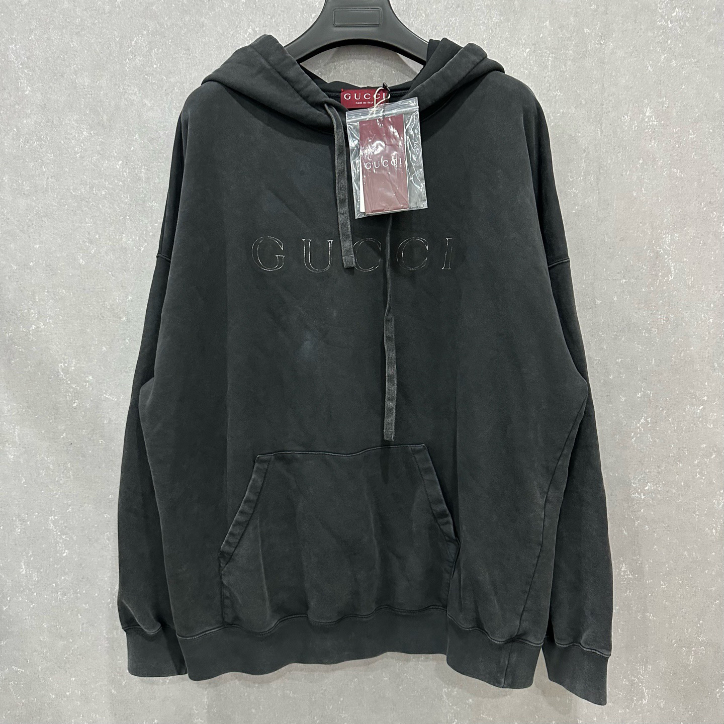 未使用 GUCCI/古驰 FW25灰色印花双层针织连帽卫衣L码/006908
