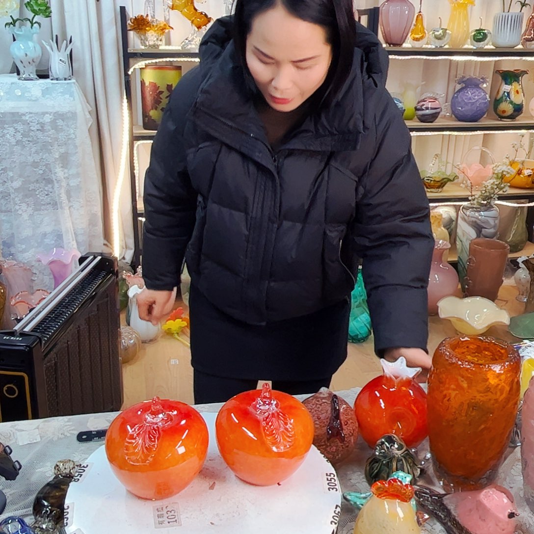 一对苹果家悦美居琉璃摆件