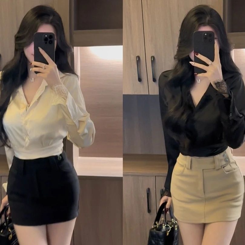 设计衬衫秋季法式2025拼接新款蕾丝收腰气质上衣显瘦