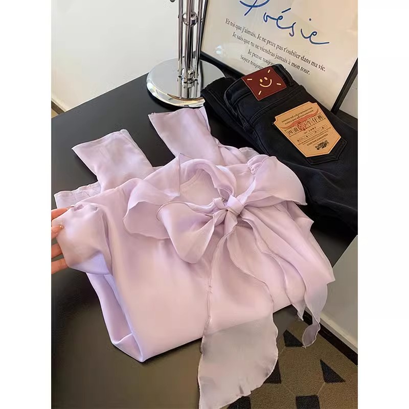 蝴蝶结衬衫女上衣小个子设计感小众高级感独特超好看漂亮小衫