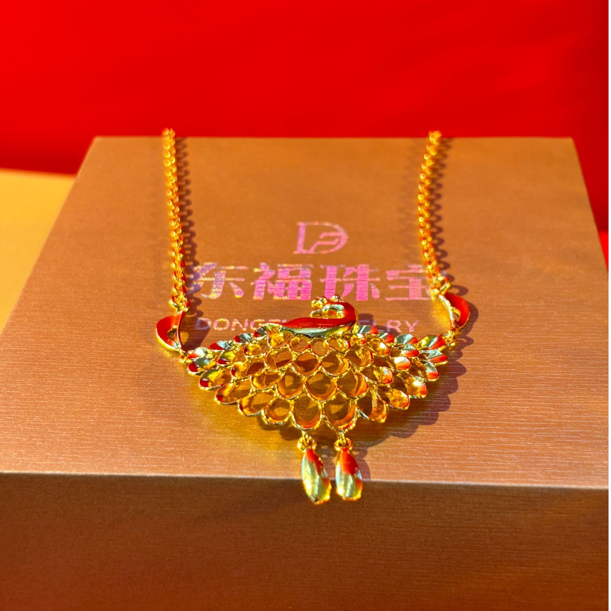 链子足银 龙行天下项链手工气质时尚金色彩色中古坠链素款