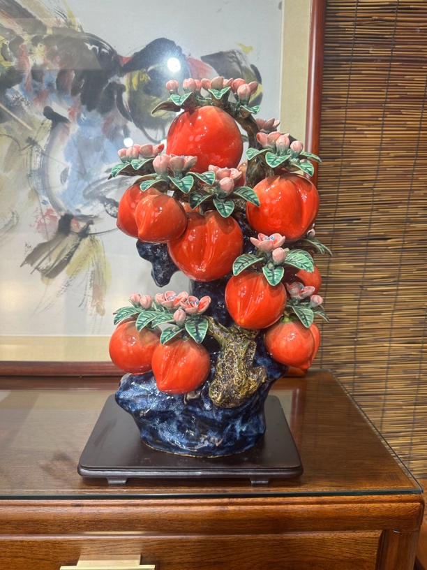 佛山石湾陶艺 寿桃 福寿双全 长35高53 精品摆件送礼家居