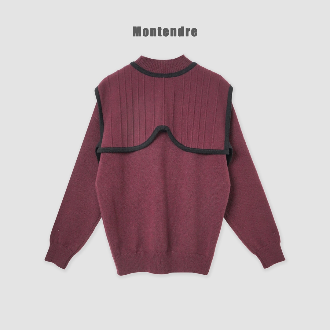 【Montendre】秋冬新款 S 流光风厚款上衣圆领两件套毛针织衫女