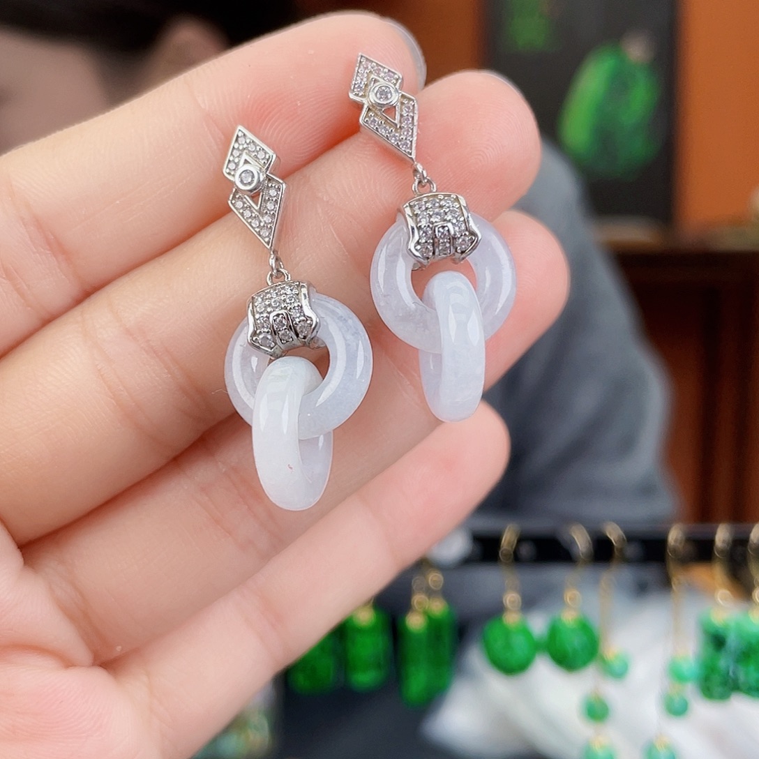 翡翠银S925镶嵌耳饰