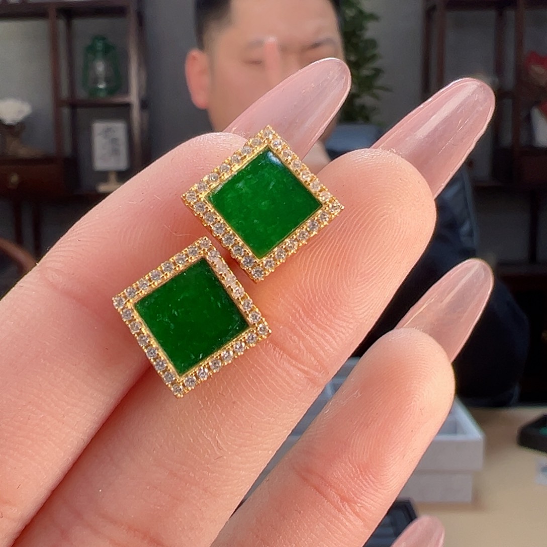 翡翠耳饰银S925镶嵌耳环10