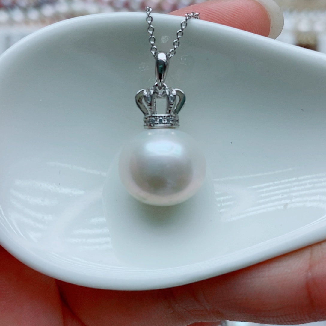 淡水珍珠银S925镶嵌颈饰13.5m m