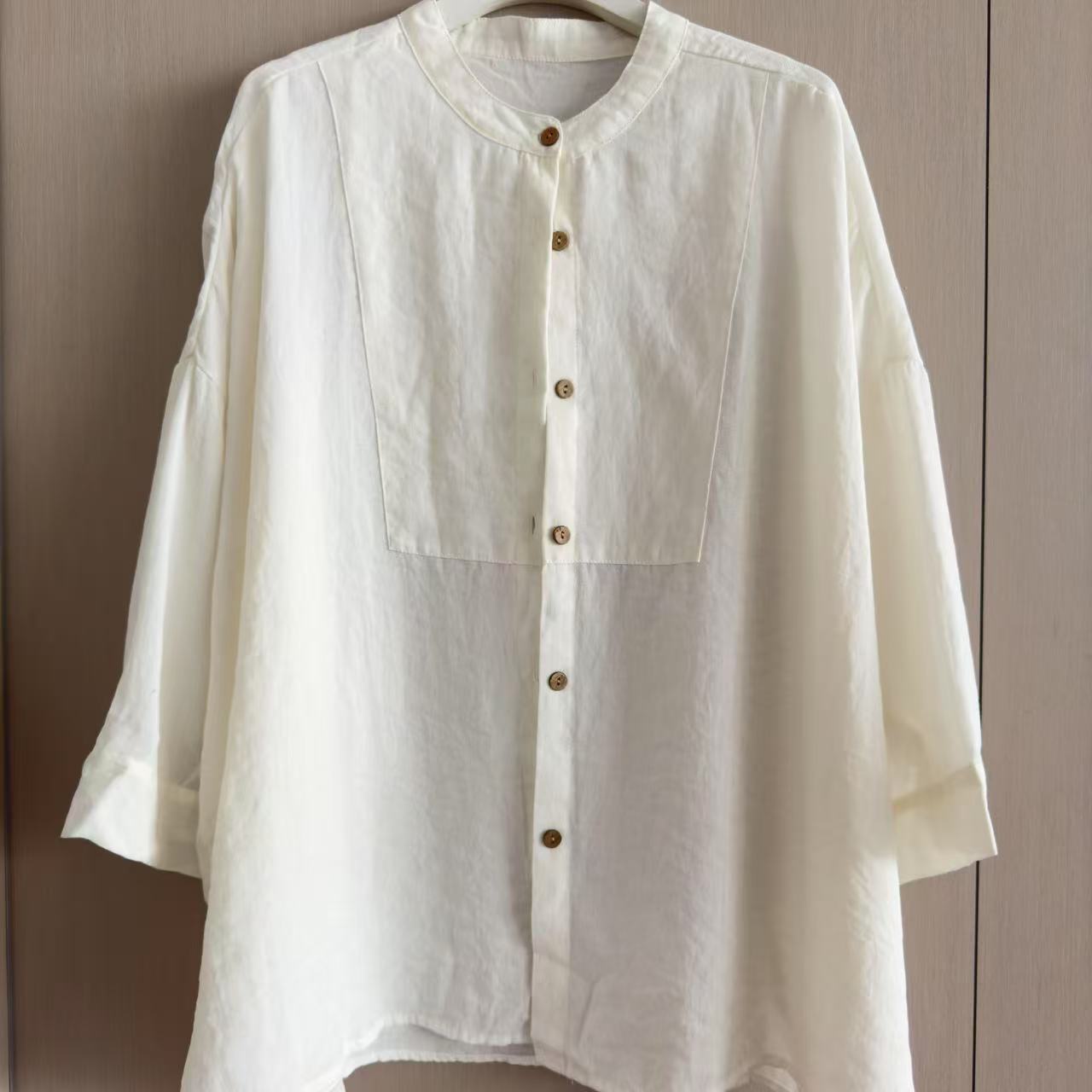 【沐木流浪记】白色棉麻倒三角时尚衬衫z