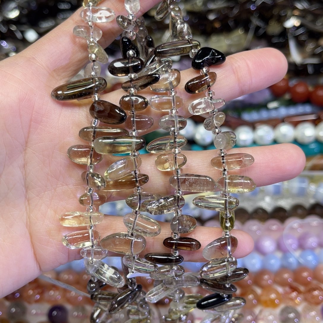 玛瑙/玉髓散珠天然茶晶长条38厘米