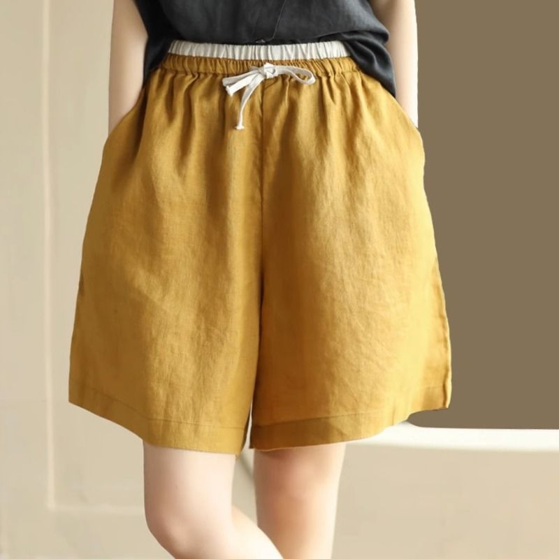 【现货+运费险】棉麻短裤宽松显瘦百搭休闲裤拼色文艺五分裤Y690