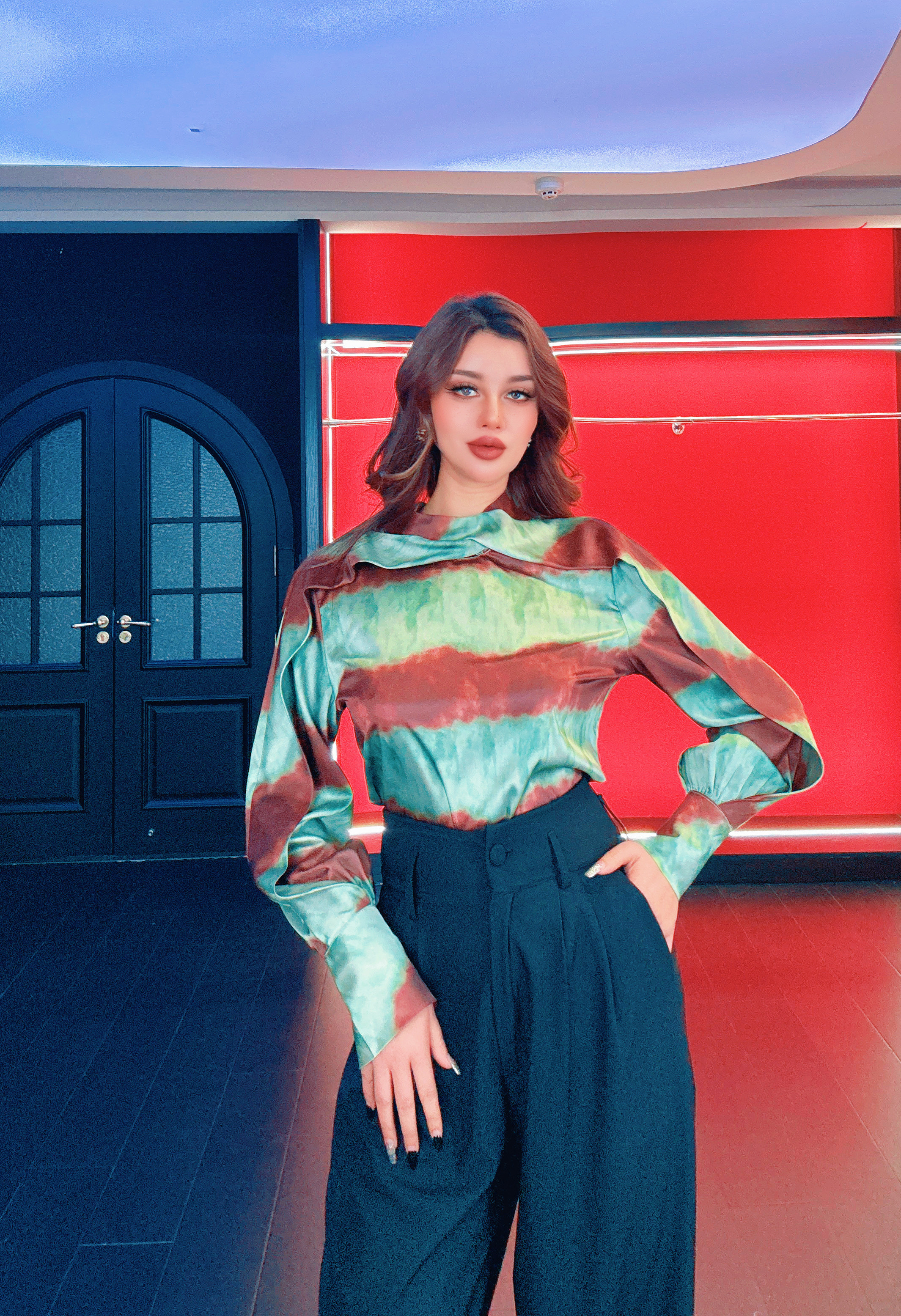 镂空立领文艺风衬衫