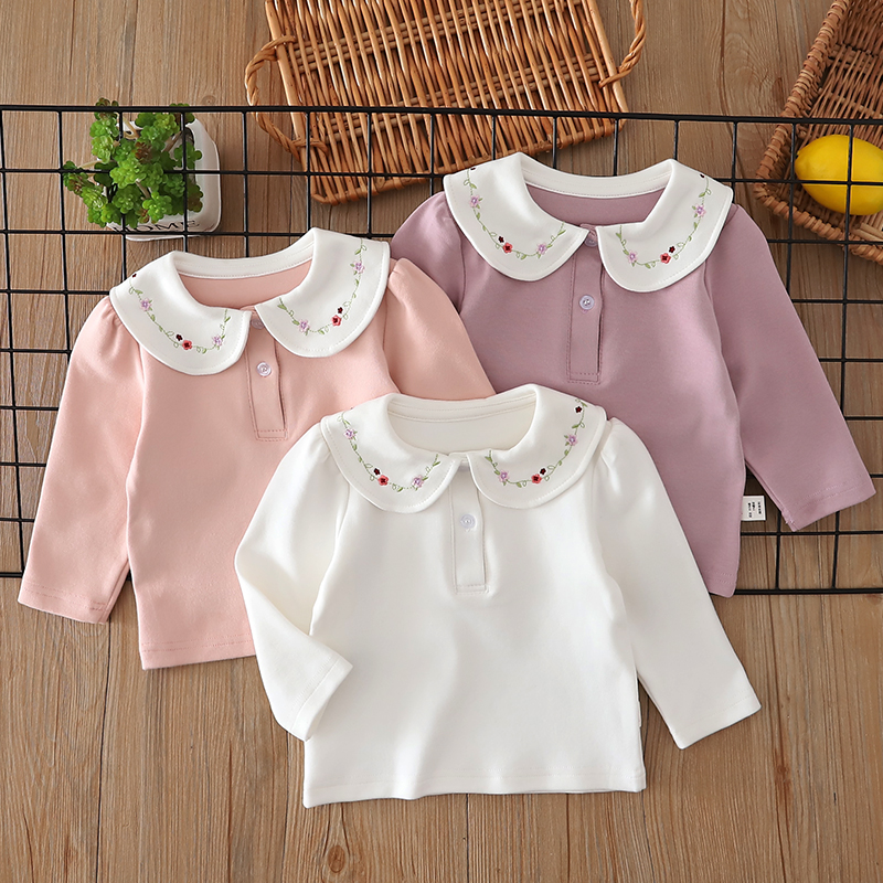秋冬女宝宝娃娃领打底衫韩版polo衫女童上衣纯棉内搭