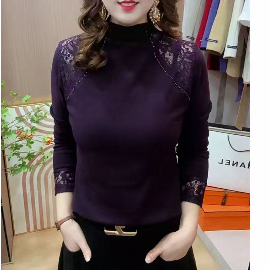 冬季加厚新品钉珠漏洞设计半高领时尚百搭修身上衣显瘦T恤89165