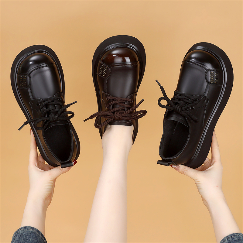 【高品质】厚底小皮鞋女2025新款秋季显瘦软底轻便增高松糕底乐福鞋