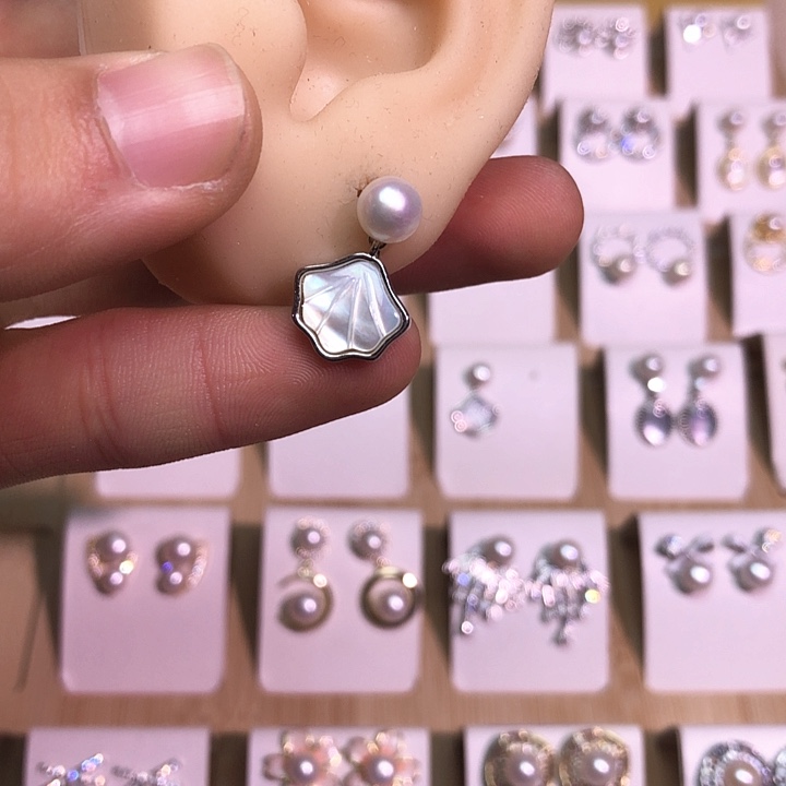 淡水珍珠耳饰银S925镶嵌