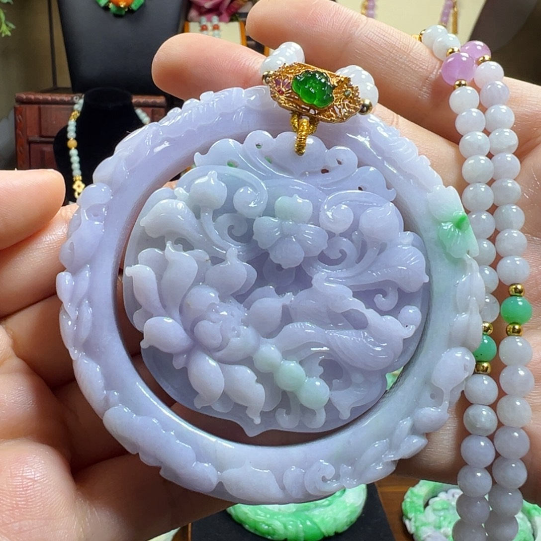 翡翠未镶嵌毛衣链紫翡