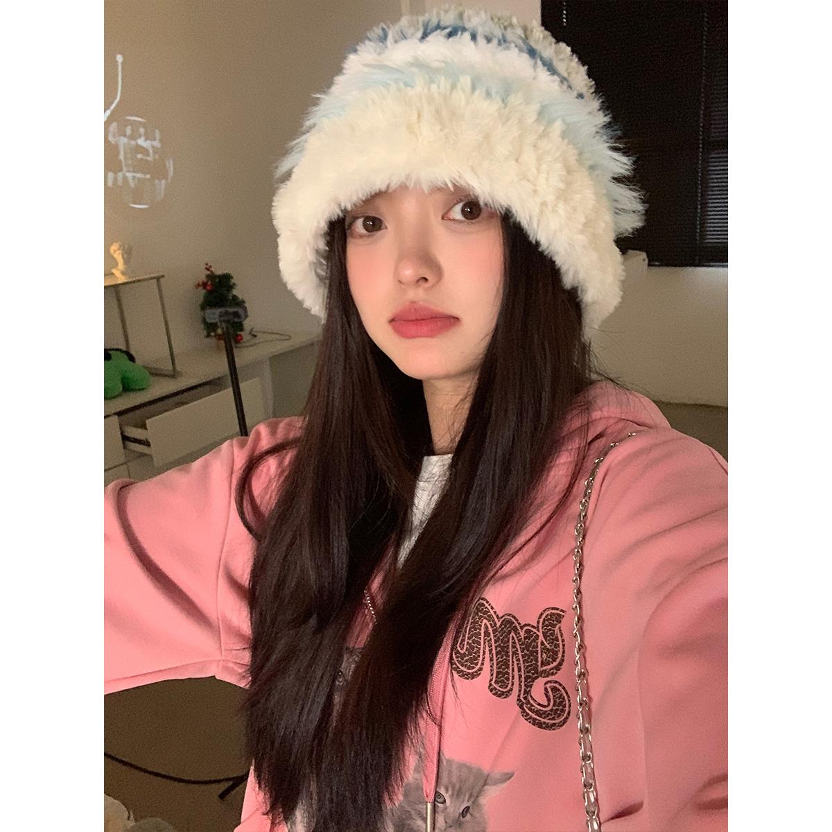 加厚毛绒绒针织帽子女秋冬款防寒毛线帽保暖护耳显脸小韩版大头围