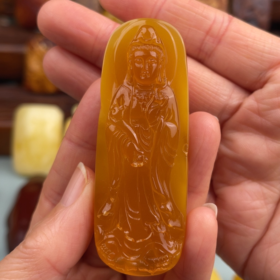 定制琥珀未镶嵌蜜蜡站观音