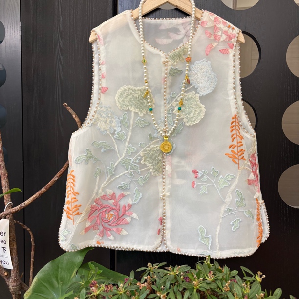 “绣球花”马甲夏季刺绣款柔肤乔其纱温柔风新中式