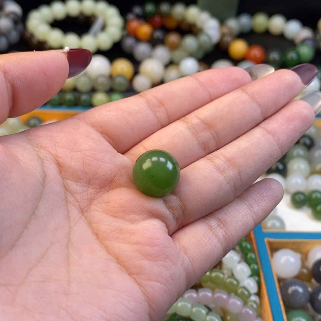 和田玉手串未镶嵌秋**潇苹果绿单珠z 14