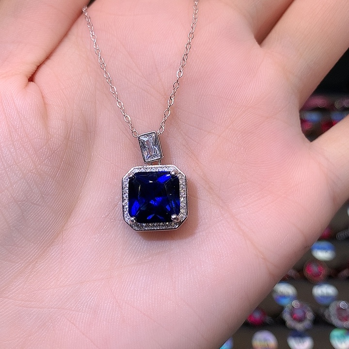 蓝宝石吊坠(赠链)银S925镶嵌1