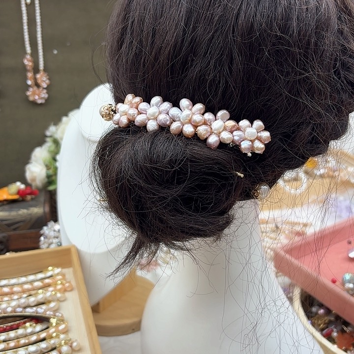 淡水珍珠发饰银S925镶嵌