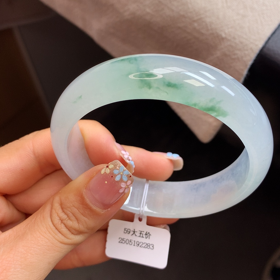 翡翠手镯未镶嵌59冰飘花正圈